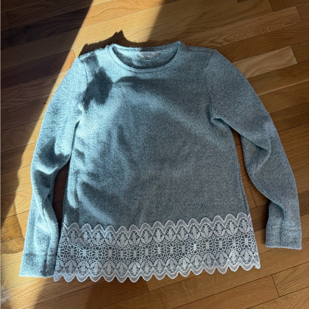 Loft gray sweater with lace hem